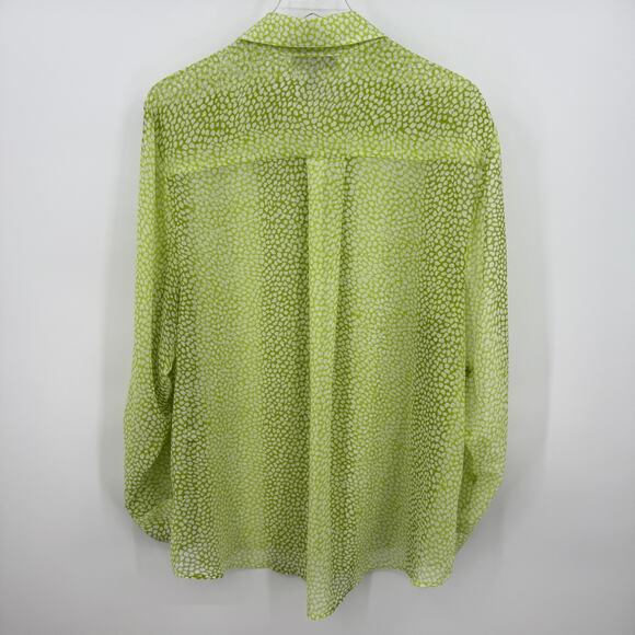 Lane Bryant Size 18 / 20 Sheer Green & White Long Sleeve Button Down Blouse Top - Picture 5 of 10